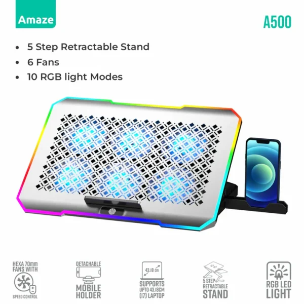 Amaze A500 Hexa Fans RGB Cooling Pad Laptop Stand